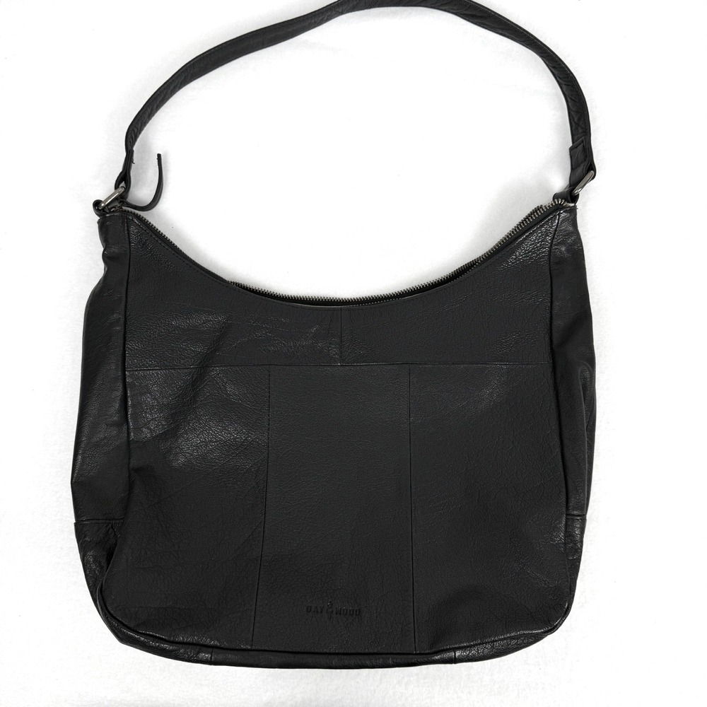 DAY & MOOD Black Leather‎ Sling Hobo Shoulder Bag